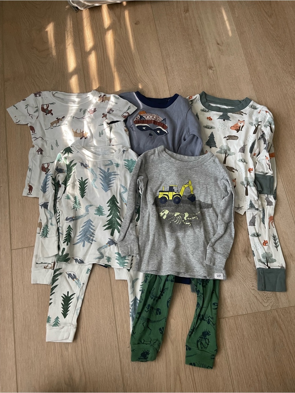 Toddler Mixed Pajama Set - Forest & Fossil Prints (Gray, Green, White)